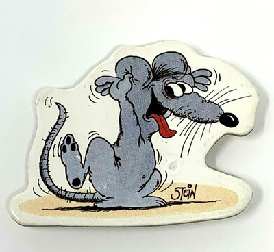 Vintage Uli Stein Mouse Cartoon Character Refrigerator Magnet 2.5 in Grey White