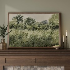 Large Framed Vintage Wall Art, Modern Farmhouse Green Botanical Landscape Can...