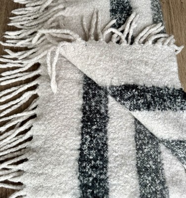 HBC Hudson's Bay Stripes Gray Wool-Blend Throw Blanket 58
