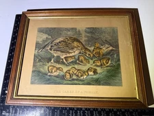 Original Currier and Ives framed print THE CARES OF A FAMILY.