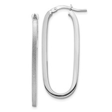 Italian 14k White Gold High Polish  Satin 2mm x 38mm Square Oval Hoop Earrings