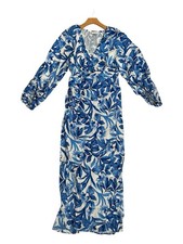 Petal + Pup Blue White Floral Long Sleeve Maxi Dress Size S Vacation Coastal