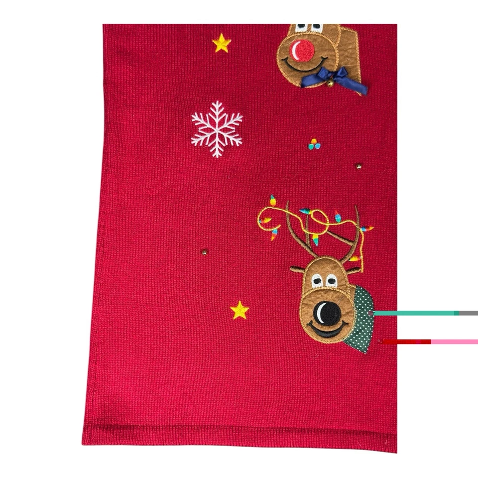 Chaleco Suéter Tejido Ciervo Reno Blanco Con Campanas Navidad Mujer’s 2XL Abotonado Foto 3 de 4