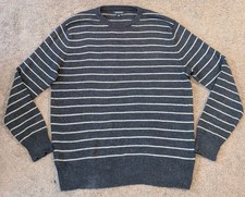 J.Crew Wool Cotton Blend Crew Neck Blue White Striped Sweater Men's Medium