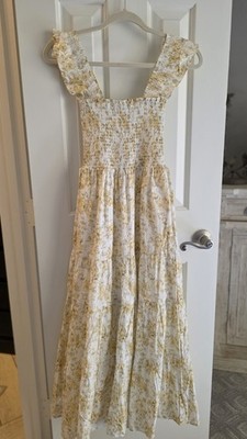 NWT AQUA Butter Yellow Floral Smocked Maxi Dress XS Sleeveless Ruffle | eBay
