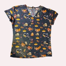 Serene Uniforms Short Sleeve Tee S Gray Orange Fall Print