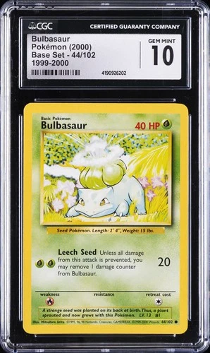 2000 POKEMON POKEMON BASE SET 1999-2000 “4TH PRINT” #44 BULBASAUR CGC 10