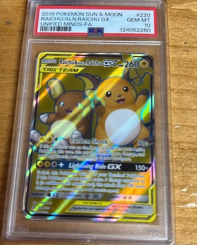 Pokemon Raichu & Alolan Raichu Gx Unified Minds Full Art 220/236 PSA 10 Gem Mint