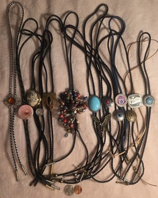 Vintage Lot of 14 Metal Bolo Ties, Stones, Turquoise, Eagle, More, Nice Designs