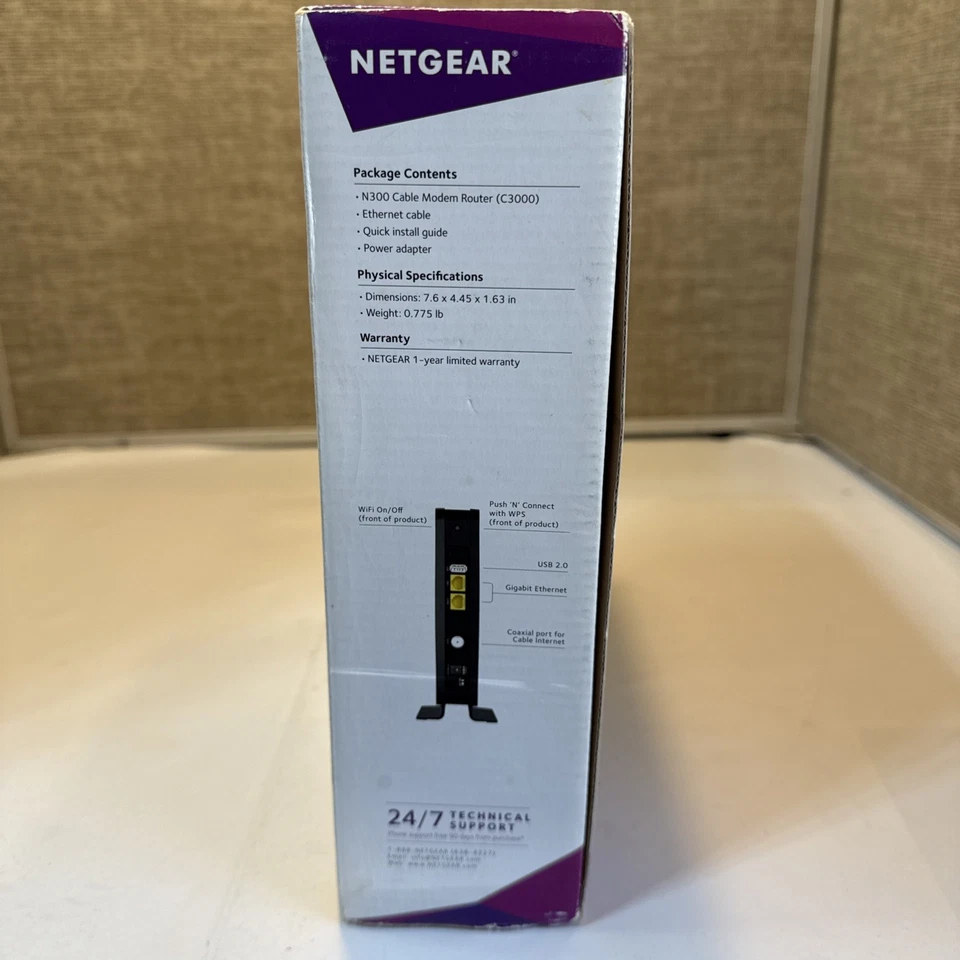 NETGEAR DOCSIS 3.0 Cable Modem Router Combo N300 WiFi C3000 NEW Open Box Inspect - Image 4 of 4