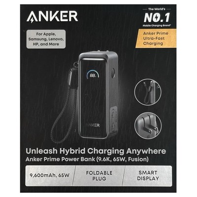 Anker Prime Power Bank 9600mAh 65W Fusion Charger USB-C Gray Smart Display (NEW)