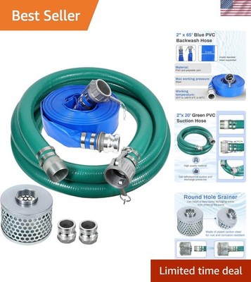 Cam and Groove 2'' Suction Pump Kit - Includes 65' Blue & 20' Green PVC Hoses ...