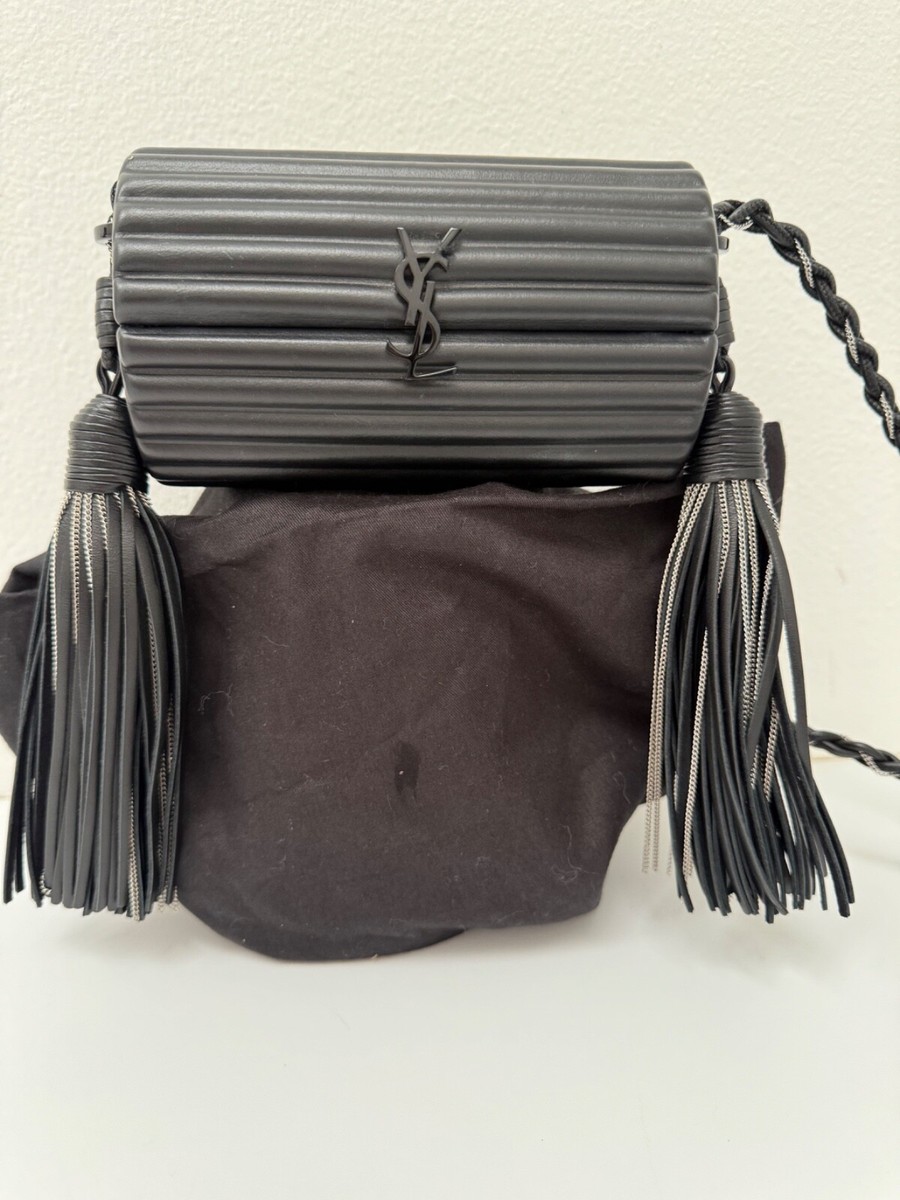 Auth SAINT LAURENT YSL Black Plexiglass Opyum Box Leather Silver