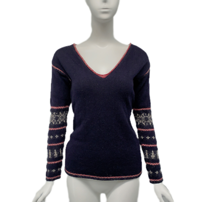 CHANEL シャネル ニット Nordic Pattern Knit CHANEL knit sweater with Coco mark Nordic pattern, navy x red