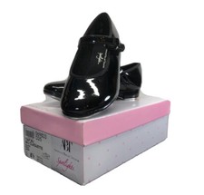 Girls Size 8.5 American Ballet Theater Tap Shoes Black Patent MJ Claquette NIB