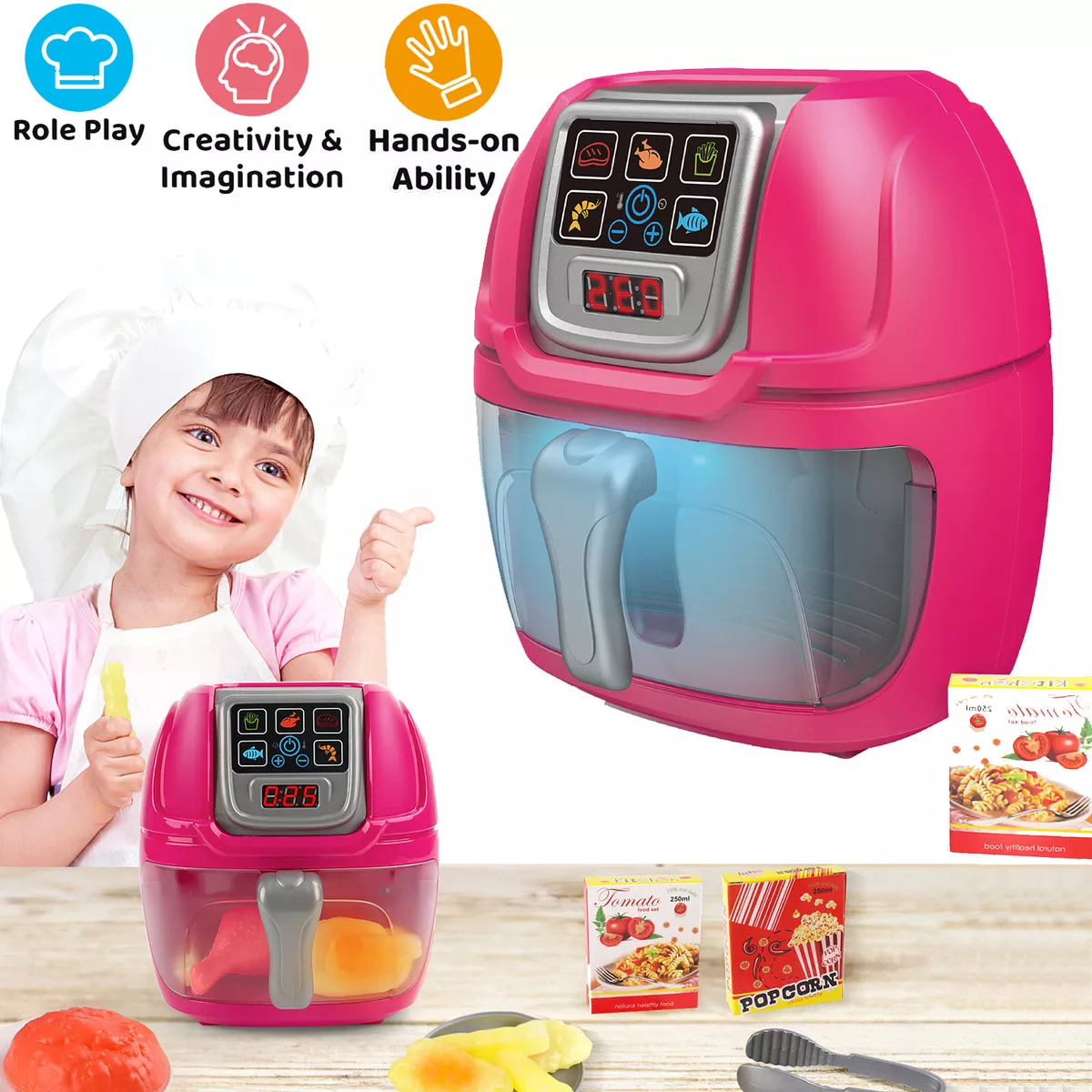  UNIH Kids Air Fryer with Play Food Toddler Toys Age 2