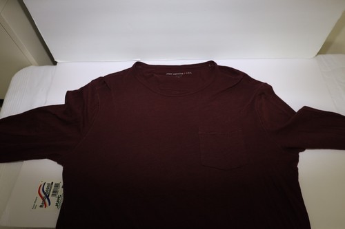 John Varvatos Shirt Mens Medium Maroon Front Pocket Garment-Dyed Pullover Tee - Picture 3 of 9
