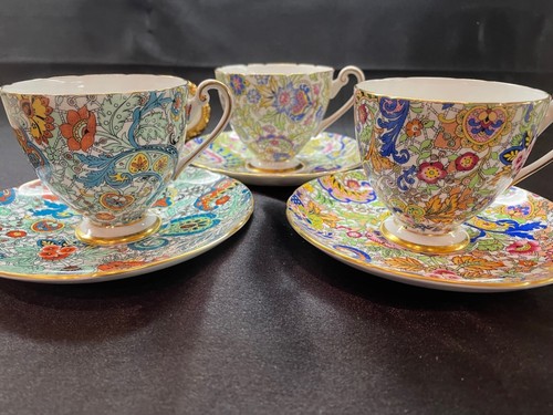 SHELLEY PAISLEY CHINTZ RIPON SHAPE THREE CUPS AND SAUCERS - #2488 #14272 #14271 - Picture 2 of 7