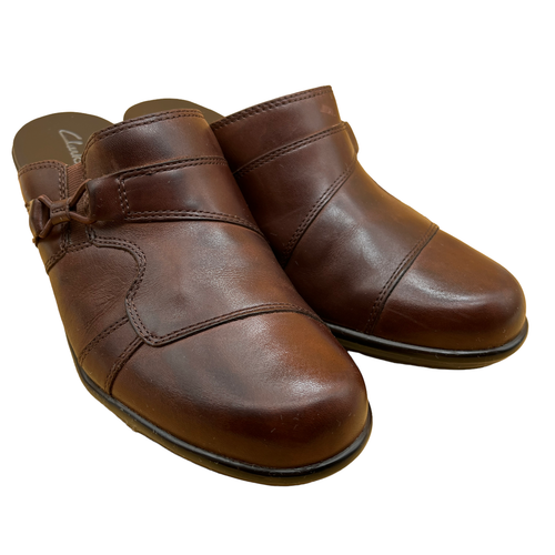 Clarks Womens Brown Leather Mules Clogs 9.5 M Mid Block Heel Casual Work  Shoes | eBay