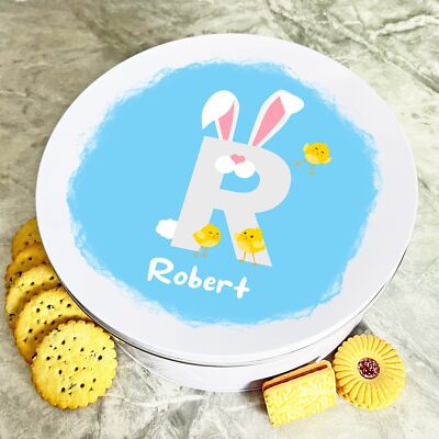 Hasenohren Buchstabe R rund Ostern personalisiert Geschenk Keks Süßigkeiten Leckerli Dose