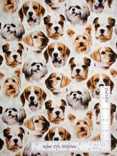 Puppy Dog Dogs Pet Faces Boxer Labrador Cotton Fabric VIP Exclusive By The Yard