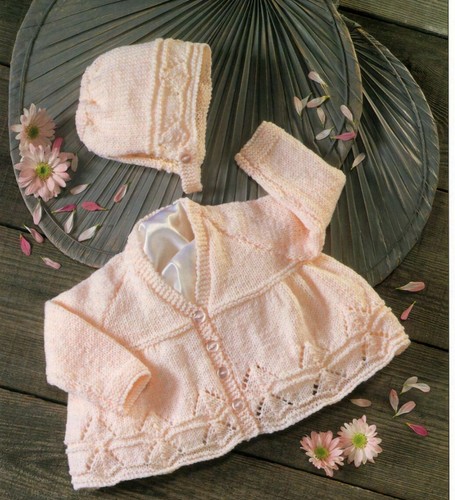 Strickanleitung Kopie 0284.   Baby Strickjacke & Mütze.  12-20 Zoll Brustumfang.  DK
