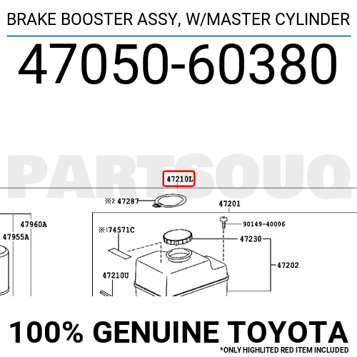 4705060380 Genuine Toyota BRAKE BOOSTER ASSY, W/MASTER CYLINDER