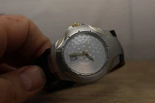 Vin ESQ Movado Golf Watch Men 38mm Silver Tone E5355 Black Leather Band New Batt