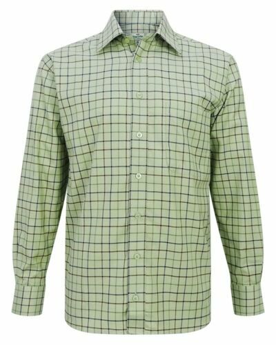 Hoggs Of Fife Harris Twill Check Shirt - Green, 80% Cotton 20% Wool, Brushed Finish