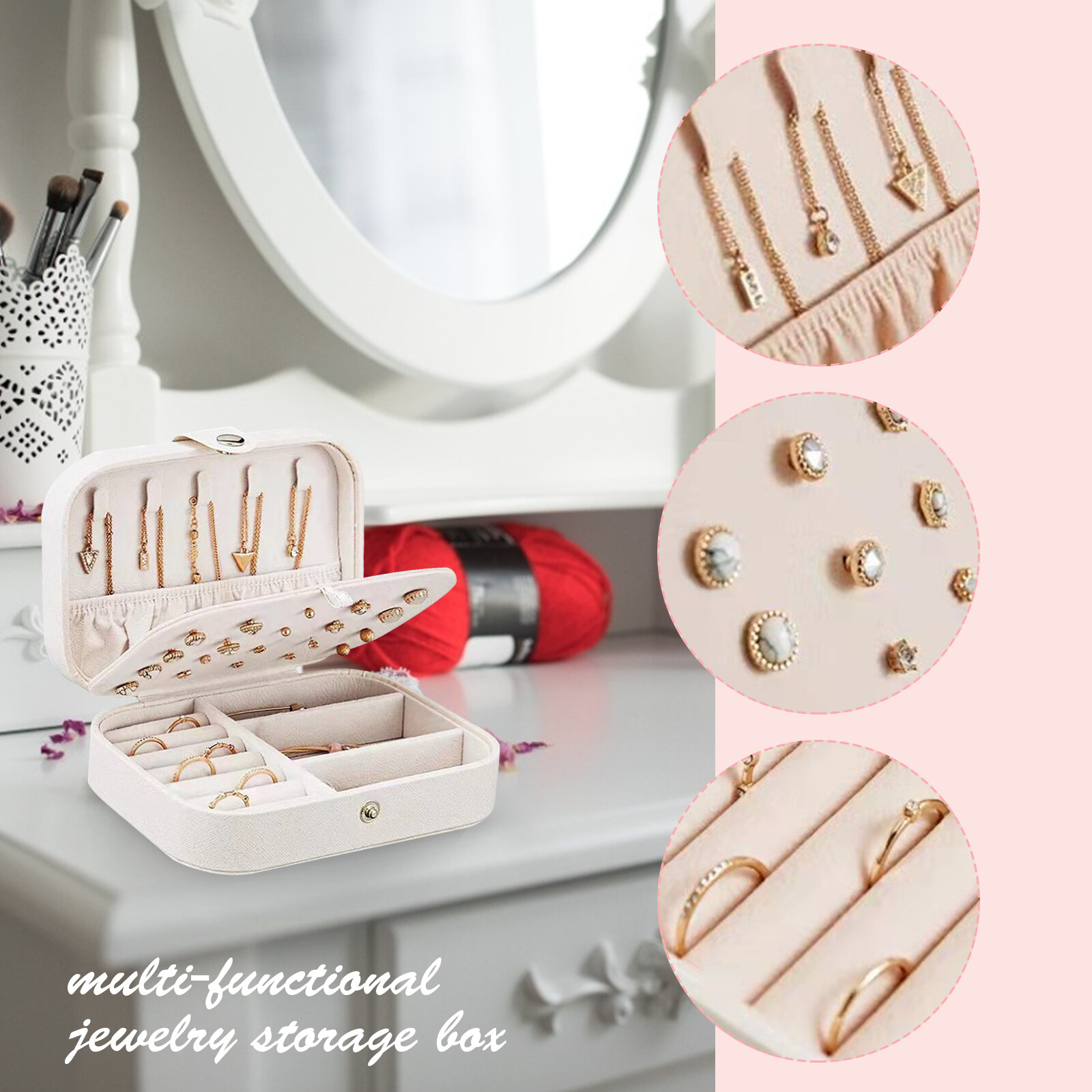 Meangood Boîte à Bijoux Blanche En Bois Pour Femme, Grande Boîte De Rangement à 6 Couches Avec Miroir Et 5 Tiroirs Pour Bagues, Boucles D' Oreilles, Colliers, Blanc