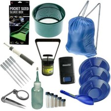 22pc Gold Panning Kit Set 12"10" 8" Blue Gold Pans Mini Pocket Sluice Box More