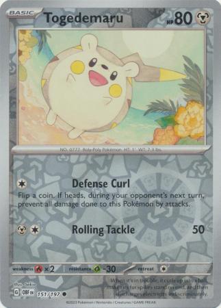TOGEDEMARU 151/197 OBSIDIAN FLAMES POKEMON (REVERSE HOLO, NM)