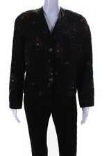 Jobis Womens Two Button Quilted Abstract Jacket Navy Red Green Wool Size It 42