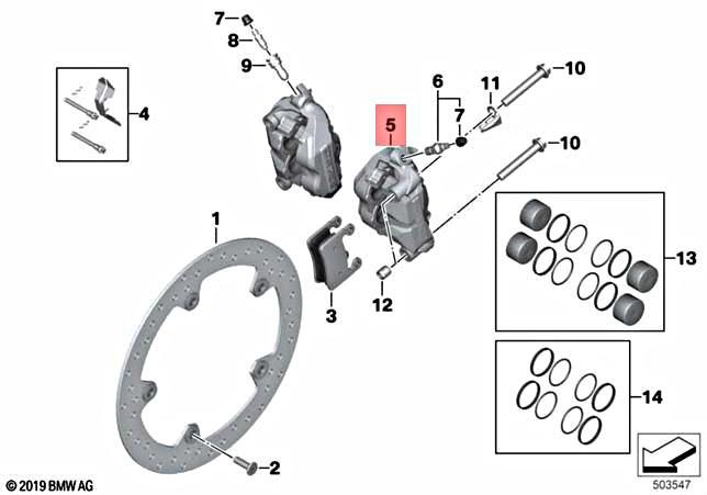 Genuine BMW K67 S 1000 RR 19 0E20 0E23 BRAKE CALIPER LEFT BLACK 