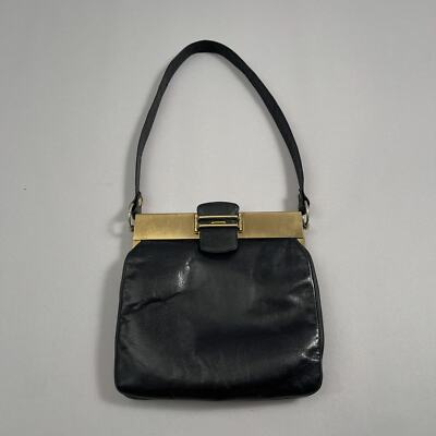#ad #ad Triangle New York Vintage MCM Purse Black Leather Long Shoulder Bag Brass $34.92