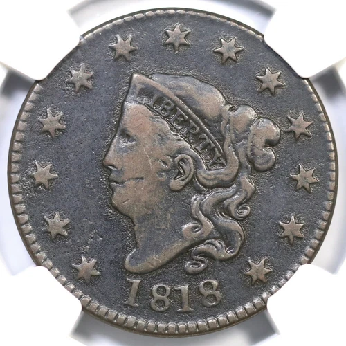 1818 N-2 NGC VF Details Matron or Coronet Head Large Cent Coin 1c Ex; Dan Holmes