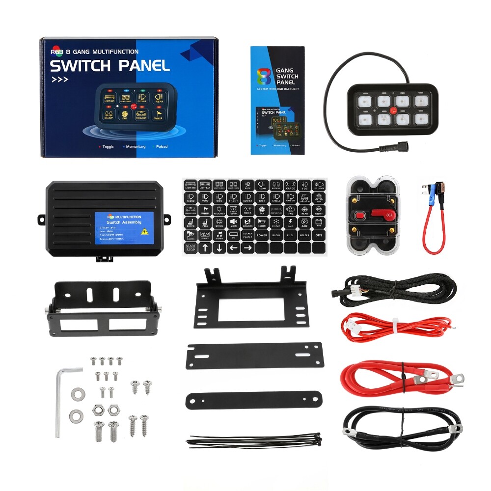Auxbeam 6 Gang Switch Panel RA60 Toggle Momentary Pulsed RGB Dimmable Multifunction Panel Built-in Solid State Relay Marine Control Waterproof For Car - Foto 9