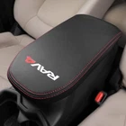 Center Console Cover for TOYOTA RAV4 2019-Present Black + Red Stitch Armrest JDM