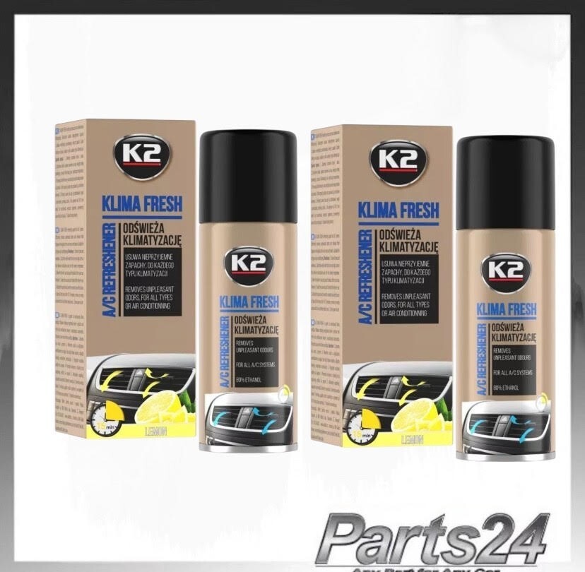 2x K2 KLIMA FRESH Car A/C Cleaner Odour Remover Bomb Spray 150ml LEMON