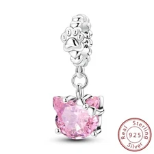 MULA 925 Sterling Silver DIY Charm Pink Cat Paw Print pendant For Women Bracelet