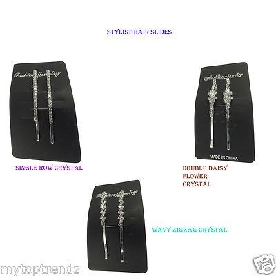 Sparkly Diamante Crystal Silver Hair Slide Grips Bobby Pins Hair