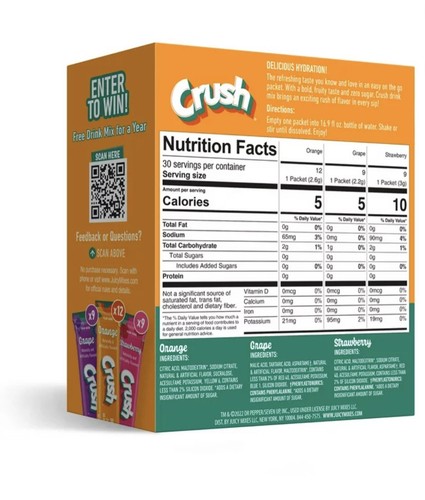 Crush Drink Sachets Variety 30 Pack Grape, Orange, Strawberry Sugar Free - Picture 5 of 8