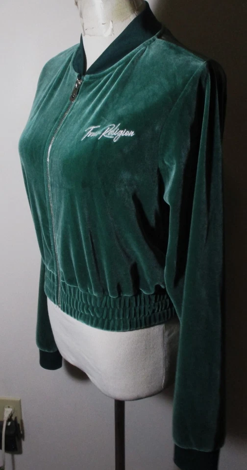 Chaqueta de terciopelo triturado con cremallera completa verde TRUE RELIGION para mujer talla XL Foto 4 de 4