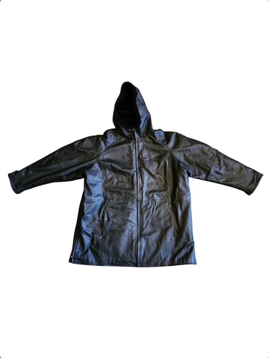 FITZ-WRIGHT Black Leather Zip-Up Jacket/Coat With… - image 2