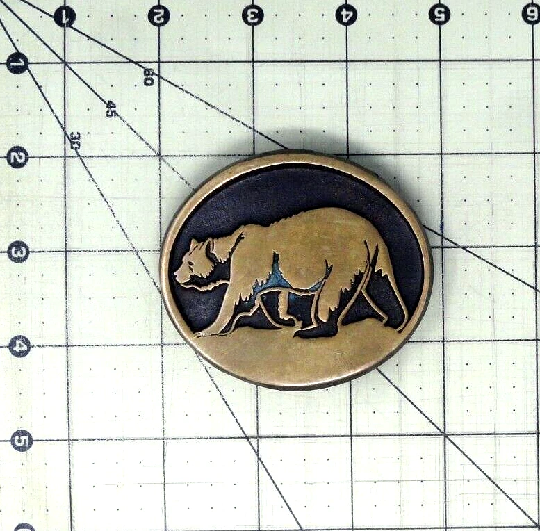 Hebilla Cinturón Oso Bronce Cazador Espíritu Animal Naturaleza De Colección Años 70 Arco Iris Metal.QRT008 Foto 3 de 4