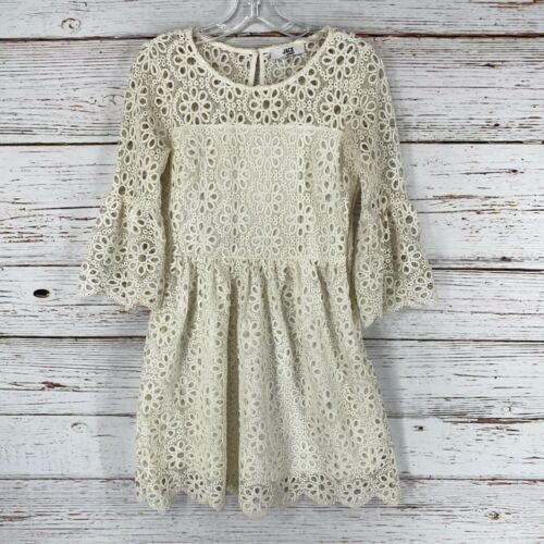 Jack by BB Dakota Dress Womens Sz 2 Ivory Floral Lace Lined 3/4 Bell Sleeves