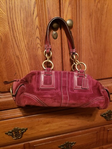 red suede coach purse