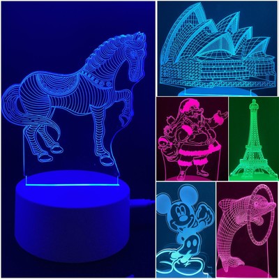 3D LED Illusion Nachtlicht Tisch Schreibtisch Lampen 7 wechselnde Farben Kinder Weihnachtsgeschenk
