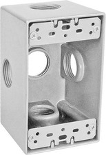 Weatherproof 1-Gang 2-5/8" Deep Box w/ Five 1" Holes Around GRAY Metal Outdoor