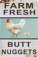 Vintage Metal Signs 8X12 Inches Farm Fresh Butt Nuggets Yard Sign, Chicken Coop